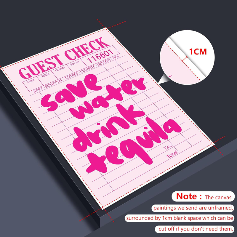 Xbsifyiooa Trendy Pink Funky Preppy Save Water Drin Guest Check Canvas Wall Art, Multicolour