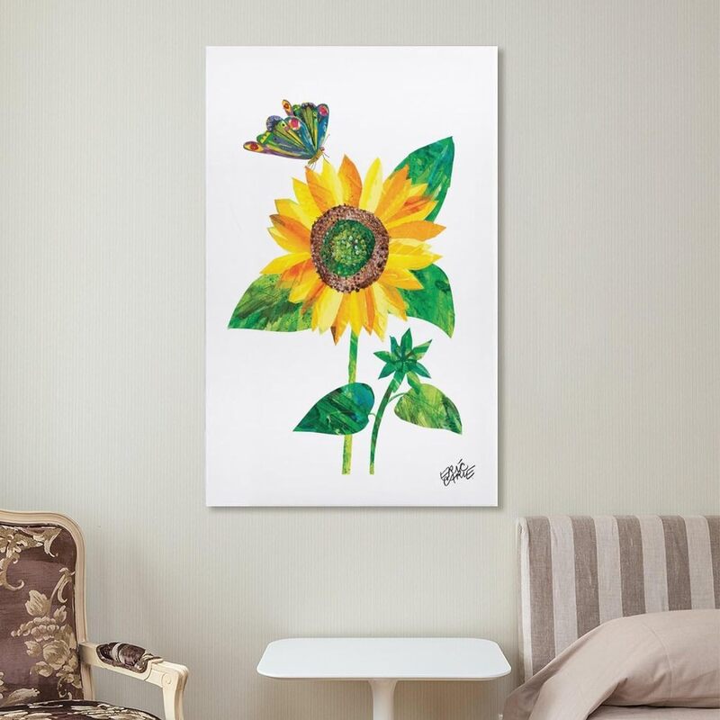 Ywvwy Butterfly and Sunflower Vivid Funny Children's Illustrations Canvas Wall Art Poster, 16 x 24 inch, Multicolour