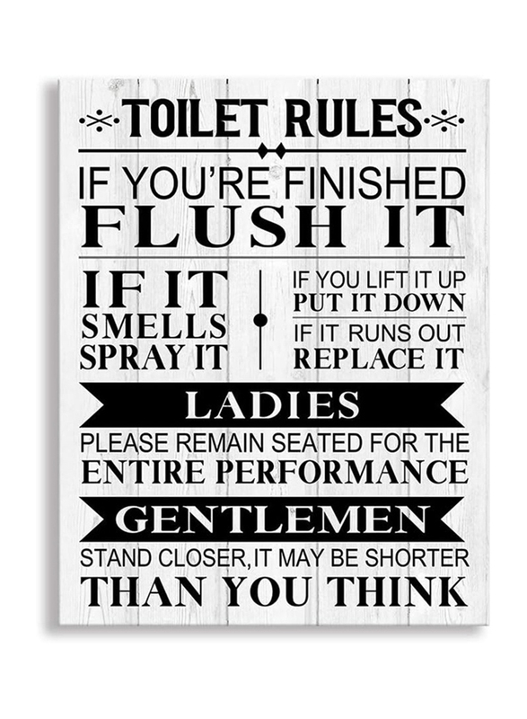 Kas Home Funny Toilet Rules Canvas Wall Art, Black