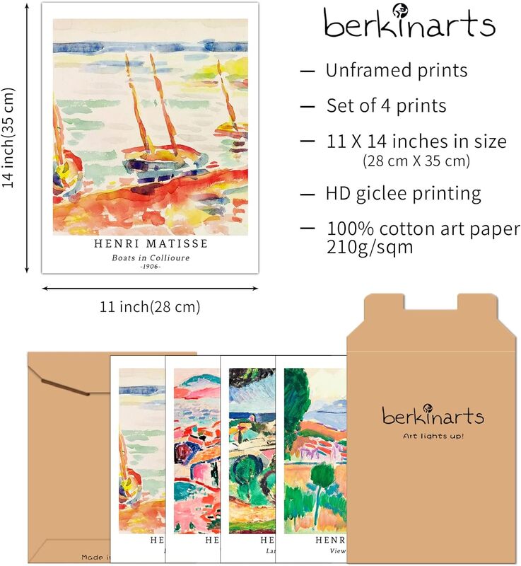 Berkin Arts Wall Art Unframed Prints Giclee Art Paper, 11 x 14 inch, 4 Pieces, Multicolour