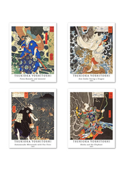 Berkin Arts Myths and Legends Tales Tsukioka Yoshitoshi Painting Unframed Giclee Art Paper Set, 4 Pieces, Multicolour