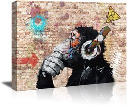 Qingyiwall Art Thinking Monkey with Headphones Canvas Wall Art, Multicolour