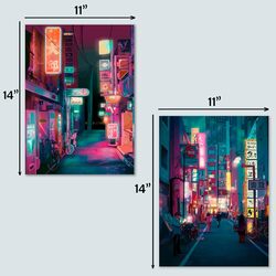 Koshenia Tokyo Anime Preppy Night City Japanese Print Artwork Wall Art Poster, 2 Pieces, Multicolour