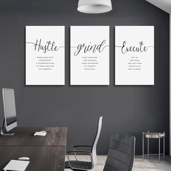 Ephany Hustle Grind Execute Inspirational Print Wall Art Canvas Poster, White
