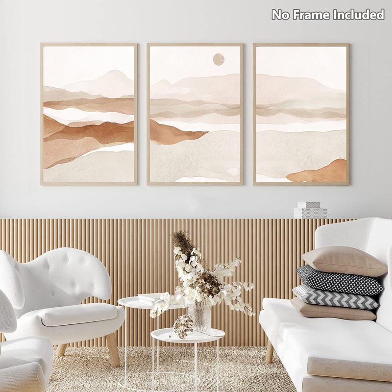 Feoftie Boho Art Wall Decor Wall Pictures Unframed Neutral Canvas, 16 x 24 Inch, 3 Piece, Beige