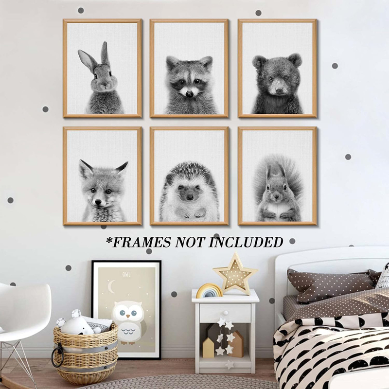 EPHANY Canvas 12 x 16-Inch Cute Nursery Decor Baby Animal Nordic Print Set Poster, Black-White