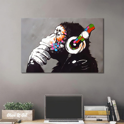 Printroy Thinking Monkey Headphones DJ Wall Art Canvas Poster, Multicolour
