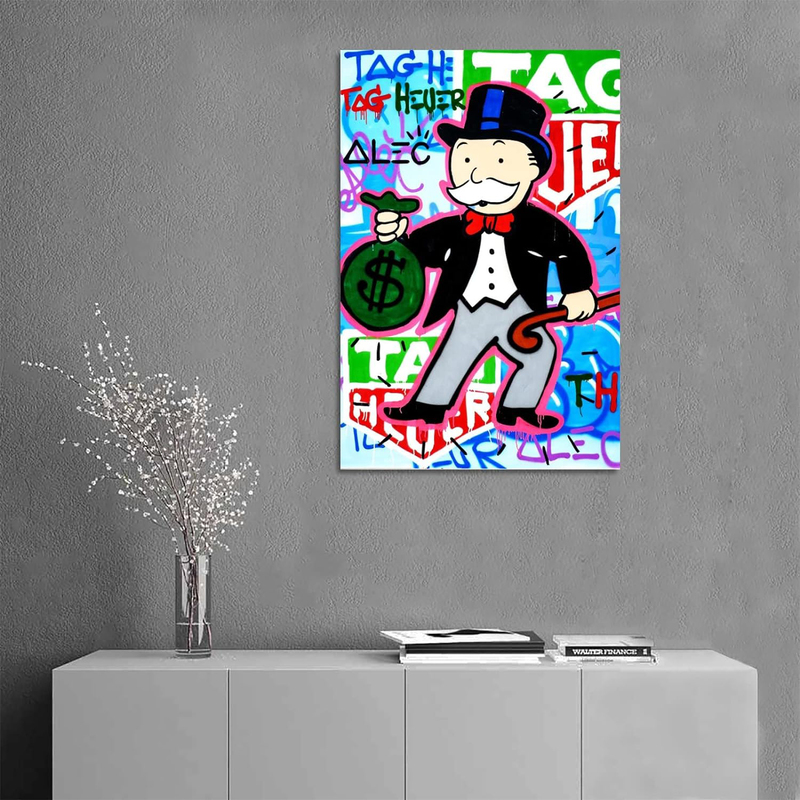 EWM Alec Monopolys Holding Money Canvas Art Poster, 16 x 24-inch, Multicolour