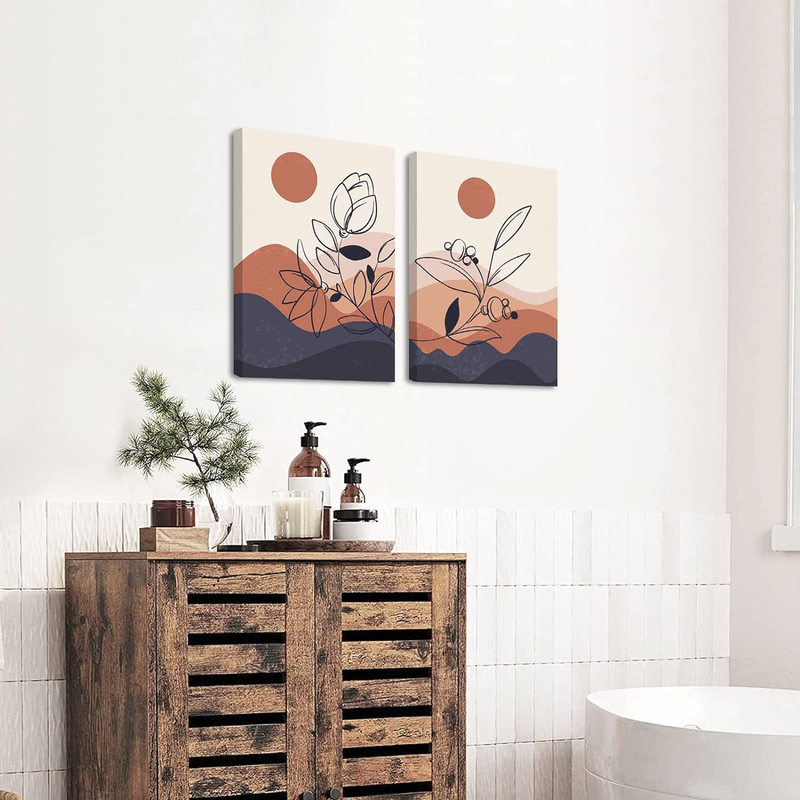 Holxstt Framed Canvas Minimalist Boho Wall Art Set, 2 Pieces, Multicolour
