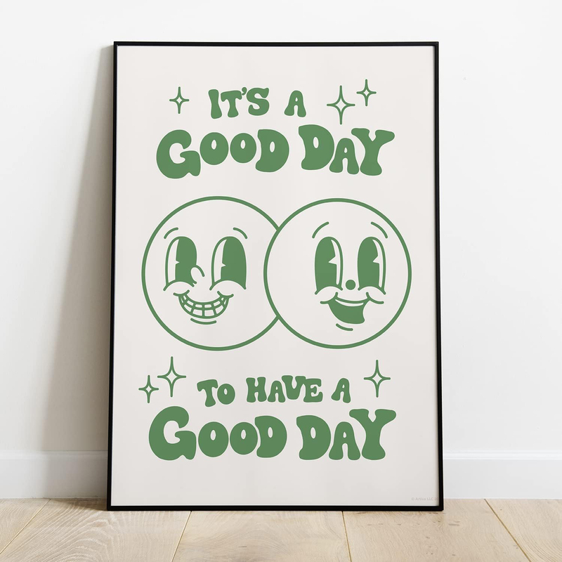 Artivo Cute Room Decor Retro Aesthetic Positive Quote It's a Good Day Retro Poster Wall Art Print, White/Green