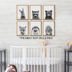 EPHANY Canvas 12 x 16-Inch Cute Nursery Decor Baby Animal Nordic Print Set Poster, Black-White