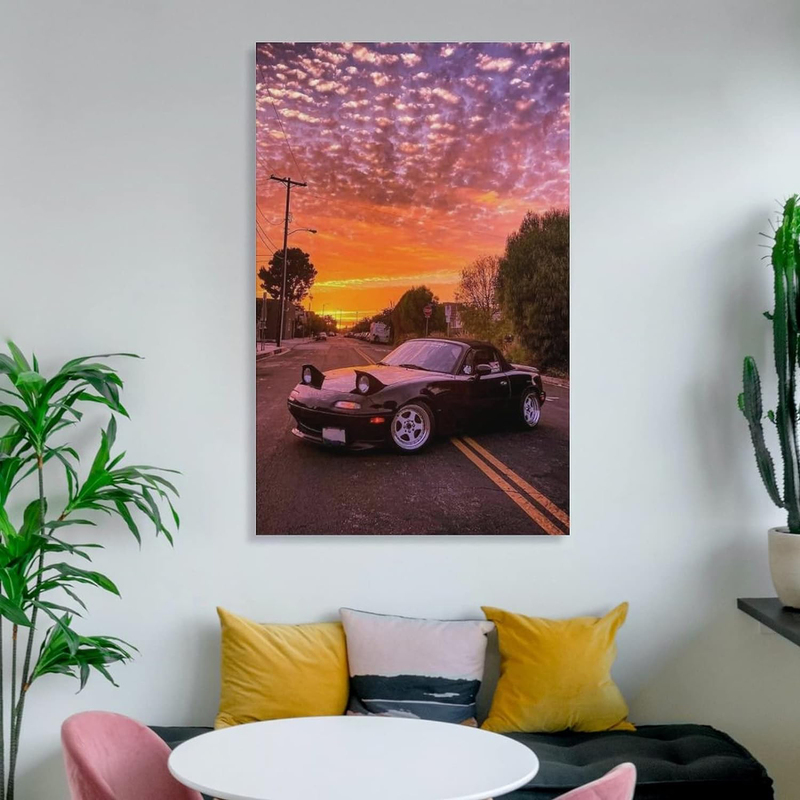 Qlazo Jdm Car Sports Japan Miata Modified Jump Lights Sunset Cool Poster, 12 x 18-inch, Multicolour