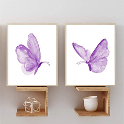 Qxnrt Butterfly Wall Art Print Set Poster, 3 Pieces, Purple