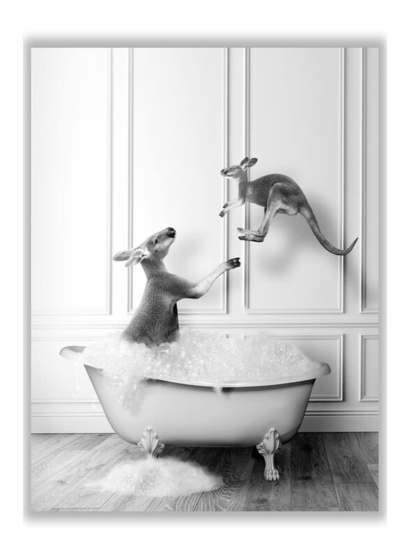 

Liya Design Prints Funny Bathroom Kangaroos Decor Poster, Black/White