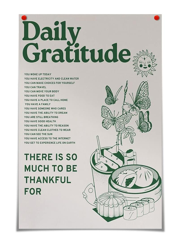 Wokez Vintage Inspirational Quotes Daily Gratitude Poster, Green