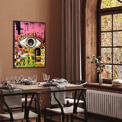 Bszy Get Abstract Eye Graffiti Colourful Canvas Wall Art Poster, 12 x 16 inch, Multicolour