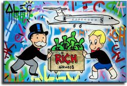 Zlqeesaa Monopolys Rich Air Ways Aircraft Decorative Canvas Wall Art Poster, 16 x 24 inch, Multicolour
