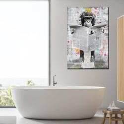 Gugika Monkey King Canvas Wall Art for Bathroom, 24 x 36 inch, Multicolour