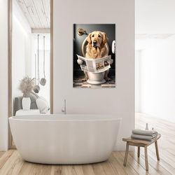 Yodooltly Funny Golden Retriever Canvas Reading Newspapers on Toilet Poster Prints Maximalist Mid Century Modern Aesthetic Wall Decor, 16 x 24-inch, Multicolour