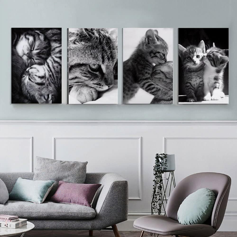 HAYOY Warm Healing Pet Canvas Painting Hair Kitten Cute Poster, Multicolour