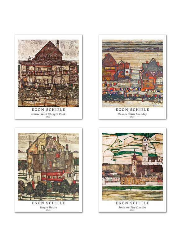 

Birkin Arts Unframed Paper Art for Bedroom Decoration, Abstract Antique Illustrations & Geometric Paintings for Home Egon Shelley, 4 Pieces, Multicolo