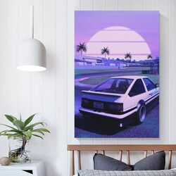 Alukap 90s Ae86 Vaporwave Jdm Car Family Decorative Painting Wall Art Canvas Poster, 12 x 18 inch, Purple/Black