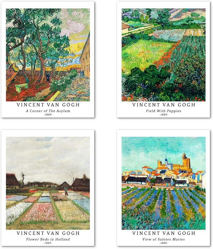 Berkin Arts Trees Beautiful Flowers Retro Famous Giclee Prints Vincent Van Gogh Wall Art Unframed Poster, 4 Pieces, 8 x 10 inch, Multicolour