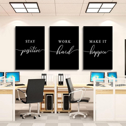 Ephany Success Quote Work Hard Prints Framed Canvas, 3 Piece, Black/White