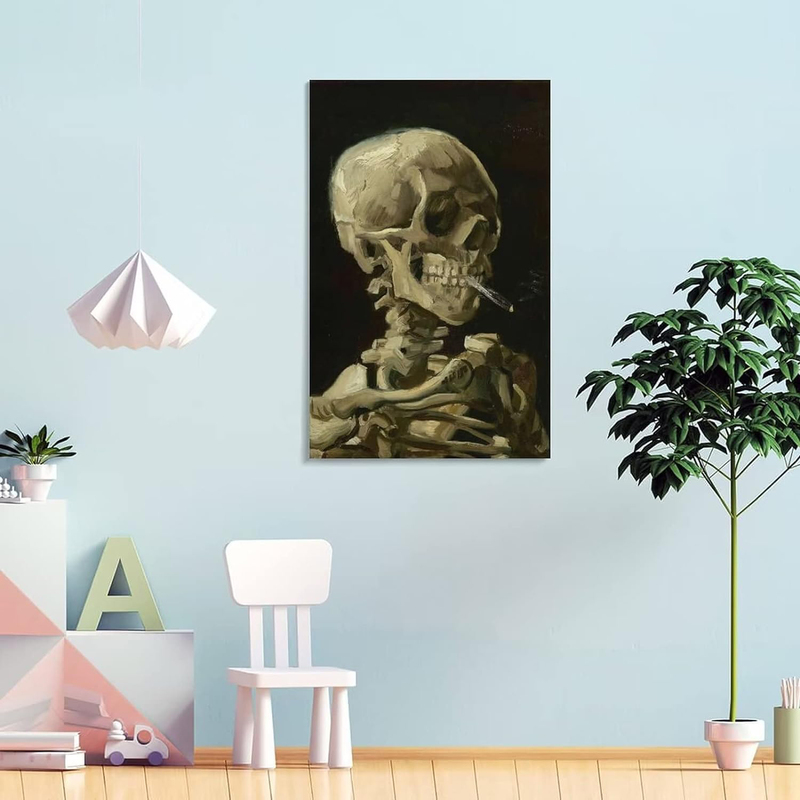Van Gogh Skull of a Skeleton With a Burning Cigarette Canvas Wall Art, Multicolour