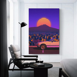 Art City Jdm Classic Cars Poster Sunset Canvas Wall Art, Multicolour
