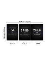 Cbaipy Inspirational Motivational Quote Hustle Grind Conquer Wall Art Canvas Poster Set, 3 Pieces, 12 x 16-inch, Black