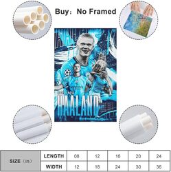 Soccer Stars Erling Haaland Canvas Poster Wall Art Decor Print Picture Paintings, 12 x 18 inch, White/Blue