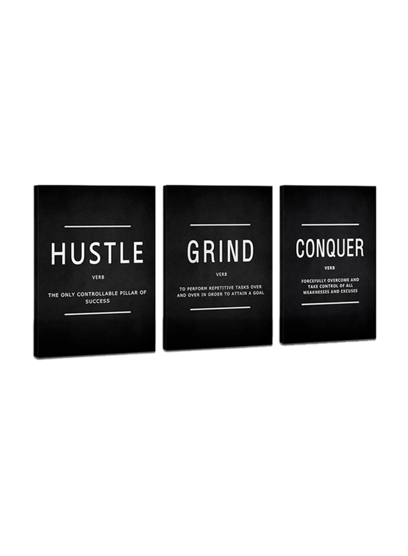 Cbaipy Inspirational Quotes Grind Hustle Wall Art Canvas, 71 x 50cm, 3 Piece, Black/White