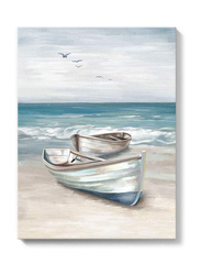 SUMGAR Ocean Wall Art Blue White Sea Canvas Paintings Sandy Beach Pictures Boat Coastal, Multicolour