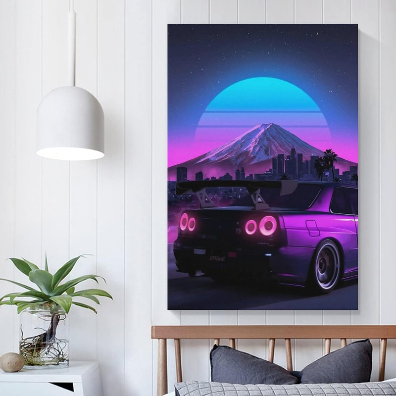 Alukap Jdm Car R34 Canvas Family Decorative Wall Poster, 12 x 18-inch, Multicolour