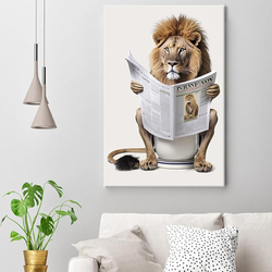 Yodooltly Funny Lion Bathroom Canvas Wall Art Poster, 12 x 16inch, White