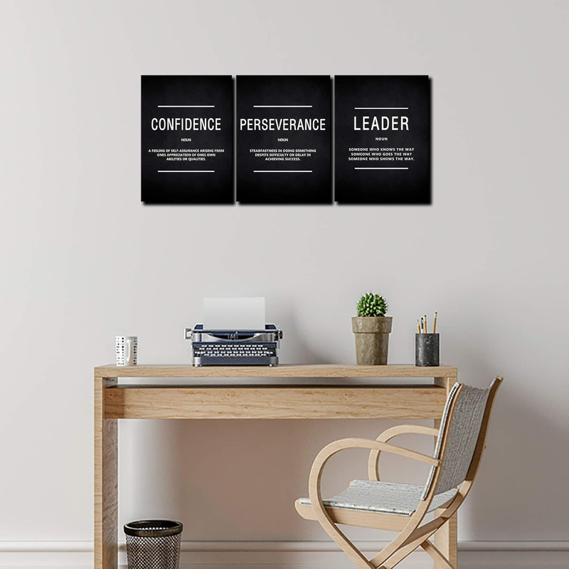 Cbaipy Inspirational Motivational Quote Confidence Perservance Leader Wall Art Canvas Poster Set, 3 Pieces, 12 x 16-inch, Black