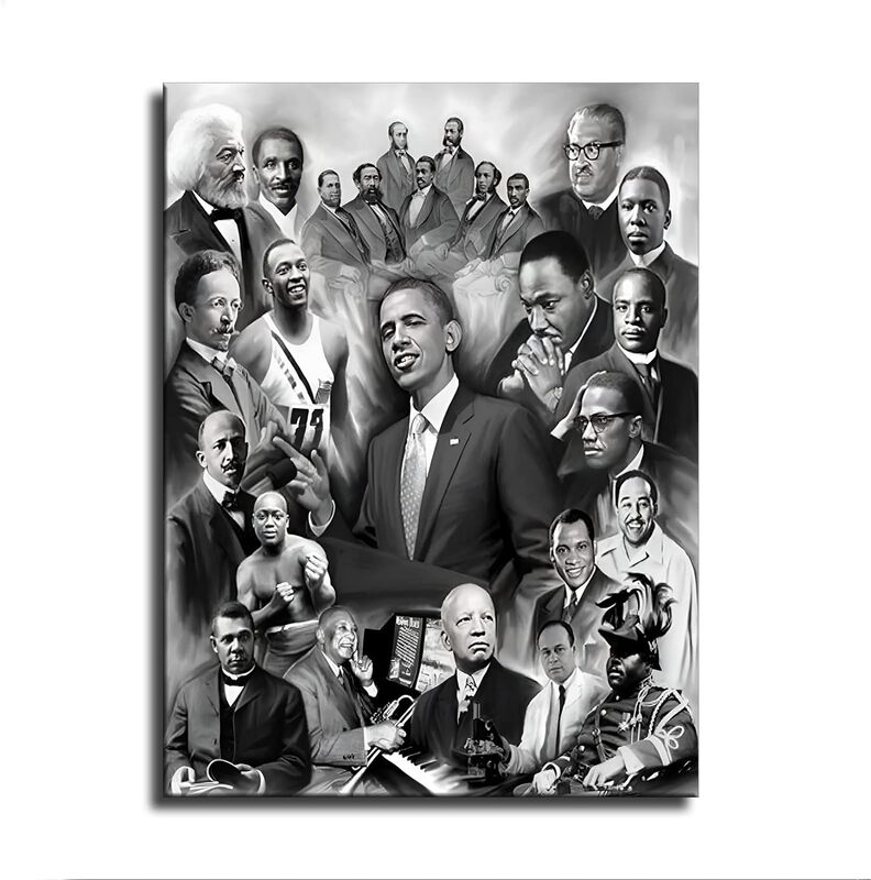 Qiuwenz Obama Malcolm X and Martin Luther King Poster Great Black History, Black/White