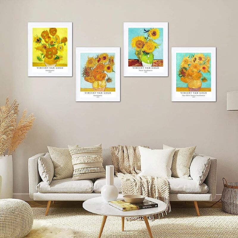 Berkin Arts Giclee Botanical Floral Illustrations Blossom Sunflower Wall Art Poster, 4 Pieces, 11 x 14 inch, Multicolour