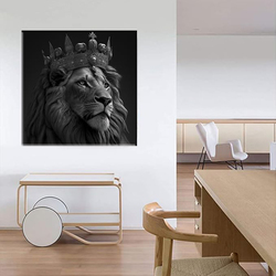 Stillshin Abstract King Lion with Crown Wall Decoration Canvas Poster, Black/White