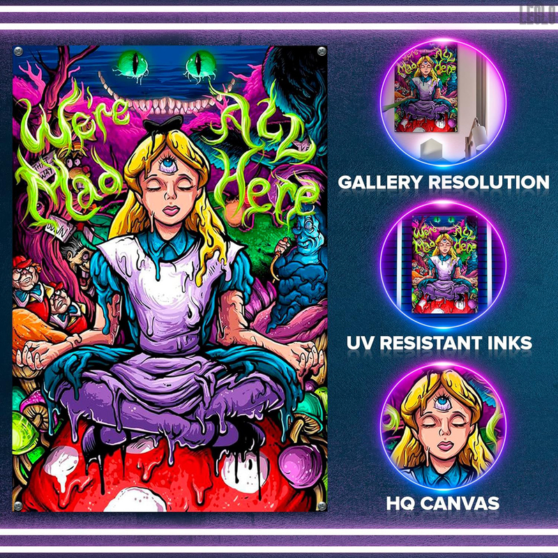 Oein Sielt Trippy Alice in Wonderland Tapestry Canvas, Multicolour