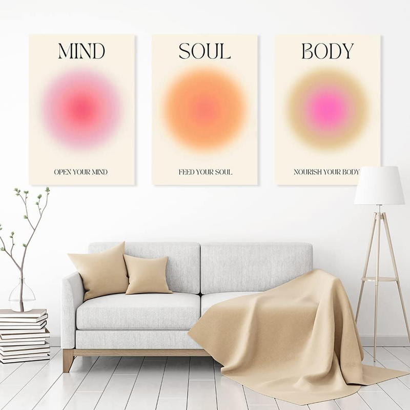 ASENART Positive Aura Room Aesthetic Colourful Aura Grainy Gradient Mind Soul & Body Canvas Poster, 3 Pieces, Multicolour