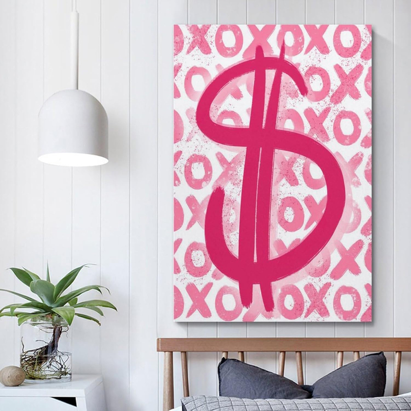 16 x 24-Inch Unframed Canvas Preppy "$" Poster Wall Art, Pink