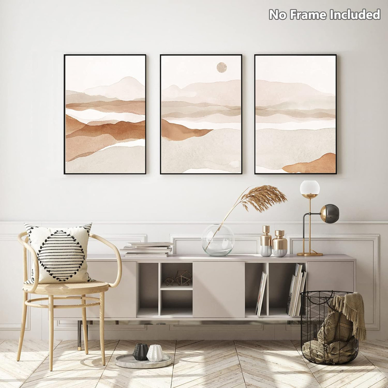 Feoftie Boho Art Wall Decor Wall Pictures Unframed Neutral Canvas, 16 x 24 Inch, 3 Piece, Beige