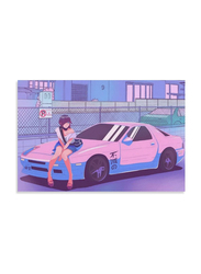 Alukap 12 x 18-Inch Canvas Jdm Car Rx7 Cartoon Pink Girl Poster Wall Art, Multicolour