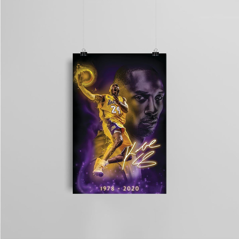 Zebe Kobe Bryant Basketball Star Player Sports Inspirational Poster Canvas Wall Art, 12 x 18 inch, Multicolour