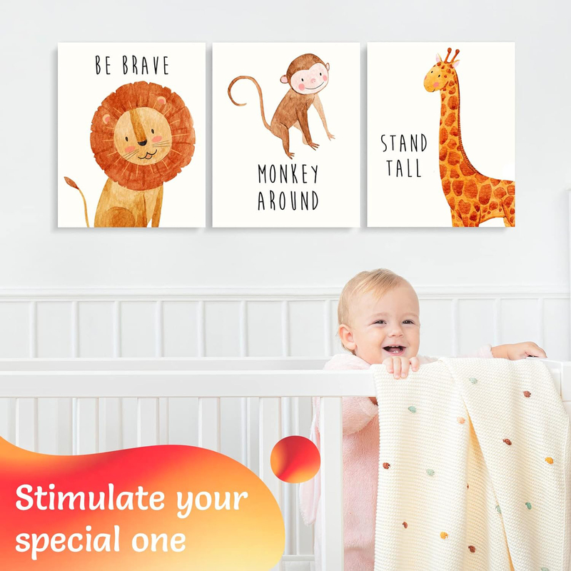 Throwback Traits Jungle Nursery Baby Animal Pictures Canvas Posters Set, 6 Pieces, 8 x 10-inch, Multicolour