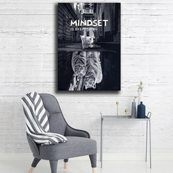 BCQ Mindset is Everything Motivational Animal Inspirational Interesting Cat and Tiger Poster, 30 x 45cm, Black