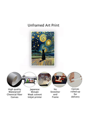 Lianxiaw The Starry Night Cat Canvas Wall Art Famous Oil Paintings Black Cat Poster, Multicolour