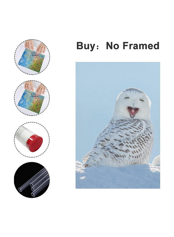 16 x 24-Inch Canvas Snowy Cute Smiling Owl Poster Wall Art, Multicolour